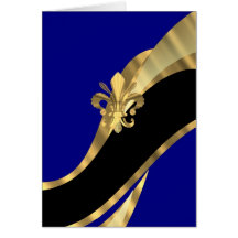 Bleu-foncé et gold fleur de lys carte de vœux