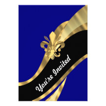 Bleu-foncé et gold fleur de lys faire-parts