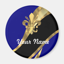 Bleu-foncé et gold fleur de lys magnets pour réfrigérateur