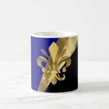 Bleu-foncé et gold fleur de lys mugs à café