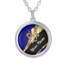 Bleu-foncé et gold fleur de lys pendentifs