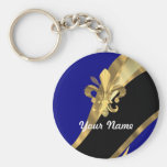 Bleu-foncé et gold fleur de lys porte-clé