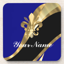 Bleu-foncé et gold fleur de lys sous-bock