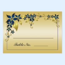 Bleu-foncé et or floraux cartes de visite