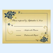 Bleu-foncé et or RSVP floral invitations