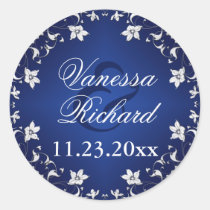 Bleu marine, autocollant floral de mariage de gris autocollants