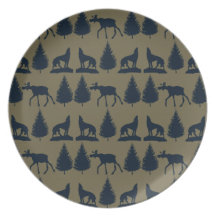 Bleu marine bronzage rustique d'orignaux de pins s assiettes