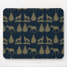 Bleu marine bronzage rustique d'orignaux de pins s tapis de souris