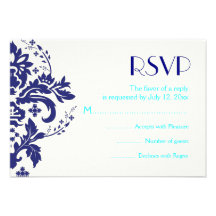 Bleu marine de damassé, aqua épousant la carte- de faire-parts