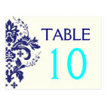 Bleu marine de damassé, nombre de table de mariage cartes postales