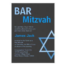 Bleu moderne et gris de Mitzvah Invitiation- de ba Invitations Personnalisées