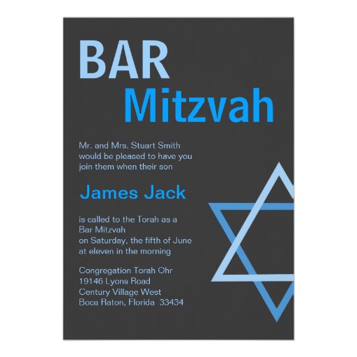 Bleu moderne et gris de Mitzvah Invitiation- de ba Invitations Personnalisées