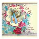 Bleu rose blanc de MONOGRAMME de la DOUCHE 2 de BÉ Cartons D'invitation