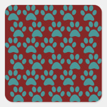 Bleu rouge d'empreintes de pattes mignons de chiot sticker carré