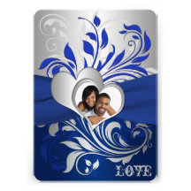 Bleu, rouleaux argentés, invitation de mariage de 