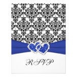 Bleu royal, blanc, damassé noire et carte des coeu cartons d'invitation