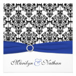 Bleu royal, blanc, invitation noire de mariage dam