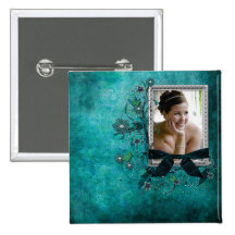 Bleu turquoise avec le modèle photo de fleurs badge