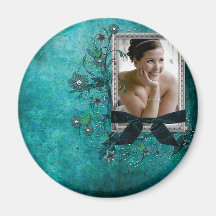 Bleu turquoise avec le modèle photo de fleurs magnets pour réfrigérateur