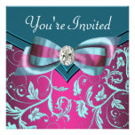 Bleu turquoise de roses indien fuchsia toute la pa cartons d'invitation