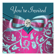Bleu turquoise de roses indien fuchsia toute la pa cartons d'invitation