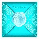 Bleu turquoise turquoise de rose de damassé toute  invitation personnalisable