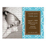 Bleu vintage baroque de faire-part de naissance de carte postale