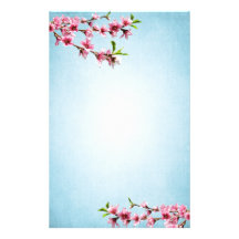 Bleu vintage de fleurs de cerisier roses papier à lettre personnalisé
