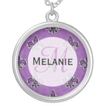 Bling Fleur De Lis Pattern pourpre Collier Personnalisé