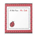 Bloc - notes personnalisé de coccinelle bloc mémo
