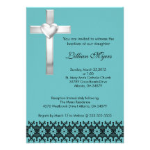 Blue Elegant Lace Baptism/Christening Cross Invite