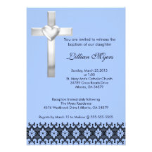 Blue Elegant Lace Baptism/Christening Invite
