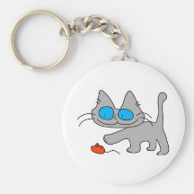 Blue Eyed Kitty Cat Playing Keychains