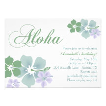 Blue & Green Flower Aloha Birthday Invitation