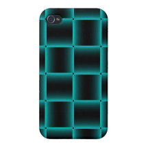 Blue-Outlined Black Square Pattern iPhone 4 Cover
