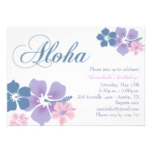 Blue & Purple Flower Aloha Birthday Invitation