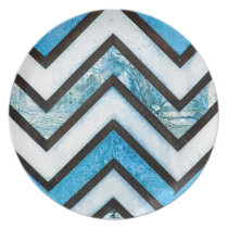 Blue white and black textured chevron pattern assiettes