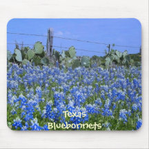 Bluebonnets et cactus de Texas à la ferme Mousepad Tapis De Souris