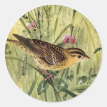 Bobolinks, marguerites et trèfle rose autocollants ronds