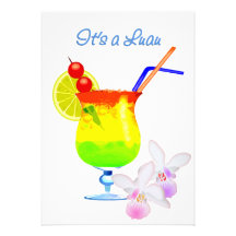 Boisson tropicale colorée avec des orchidées Luau Invitations Personnalisées