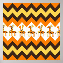 Bold Orange Brown Yellow Chevrons with Fun Giraffe Posters