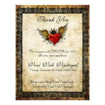 Bon de Merci de coeur à ailes par tatouage vintage Faire-parts