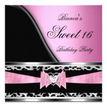 Bonbon 16 image rose noire de bijou de seize léopa cartons d'invitation personnalisés