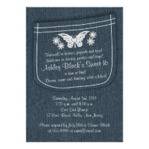 Bonbon brodé 16 à fleurs de papillon de denim invitation personnalisée