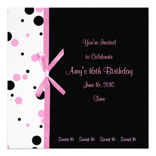 Bonbon invitation rose et noire de 16 de polka de 