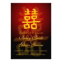 Bonheur chinois de faire-part de mariage double