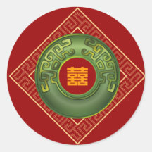 Bonheur oriental de jade double épousant RSVP Autocollant