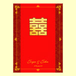 Bonheur rouge d'or classique double épousant RSVP invitations