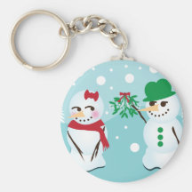 Bonhomme de neige avec le gui voulant un baiser porte-clé