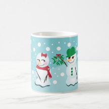 Bonhomme de neige avec le gui voulant un baiser tasse